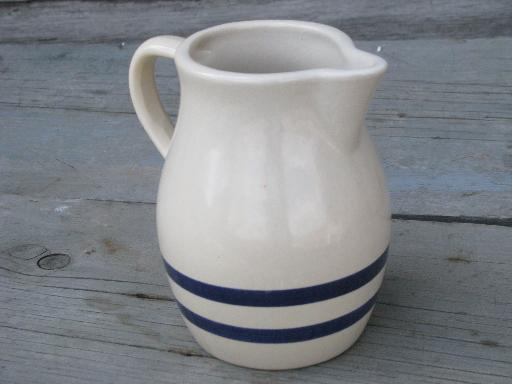 blue band stoneware milk pitcher, Robinson Ransbottom pottery Roseville