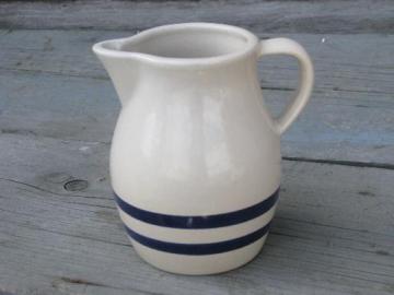blue band stoneware milk pitcher, Robinson Ransbottom pottery Roseville