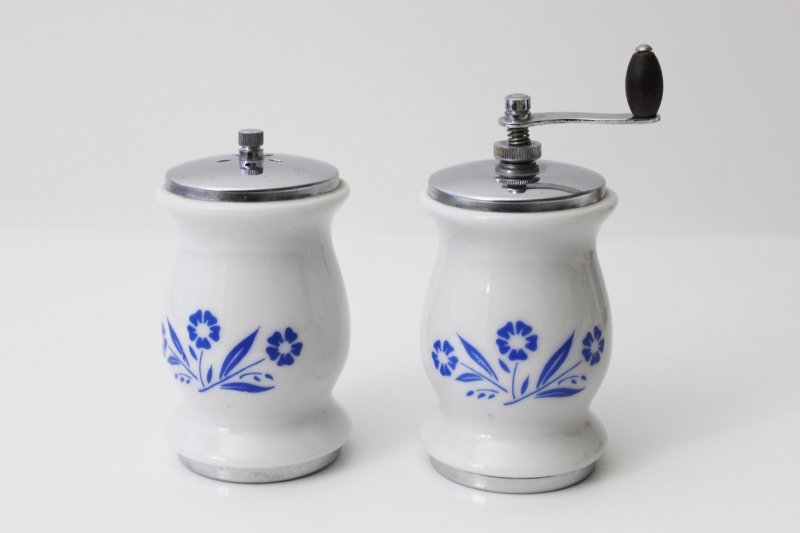 blue cornflower vintage Corningware go-along salt shaker  pepper grinder Japan