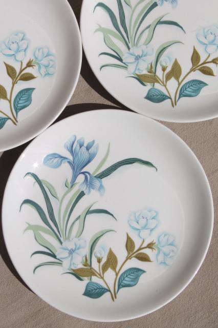 blue crocus spring flowers pattern vintage china plates, Crown potteries pottery dishes