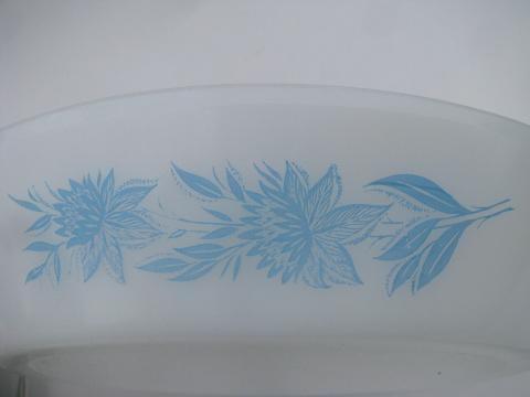 blue floral pattern vintage Glasbake kitchen glass ovenware pans