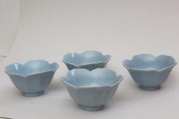 blue porcelain lotus flower rice bowls, vintage china dishes made in Japan