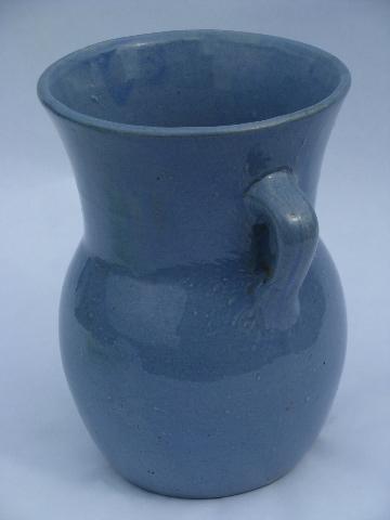 blue salt glazed pottery urn vase w/ handles, old unmarked stoneware