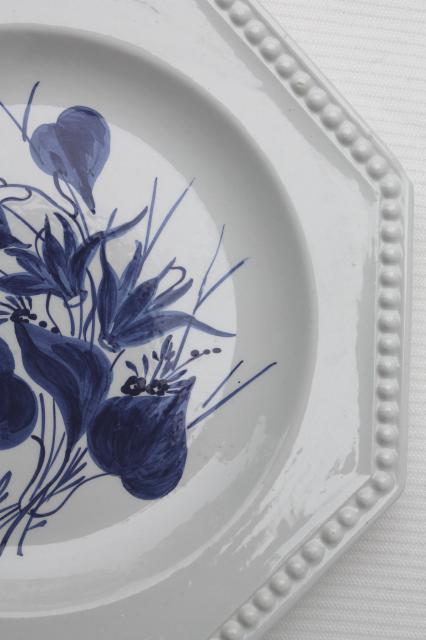 blue & white floral hand-painted earthenware plates, vintage Italian pottery