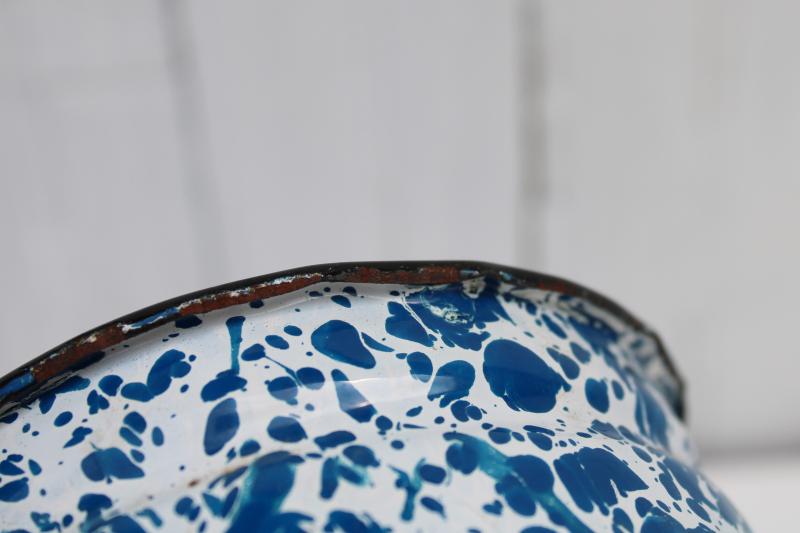blue & white splatterware enamelware coffee pot for camp or vintage kitchen