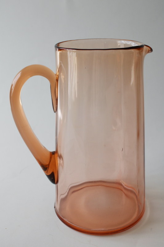 blush pink depression glass, deco mod vintage cocktail or lemonade pitcher