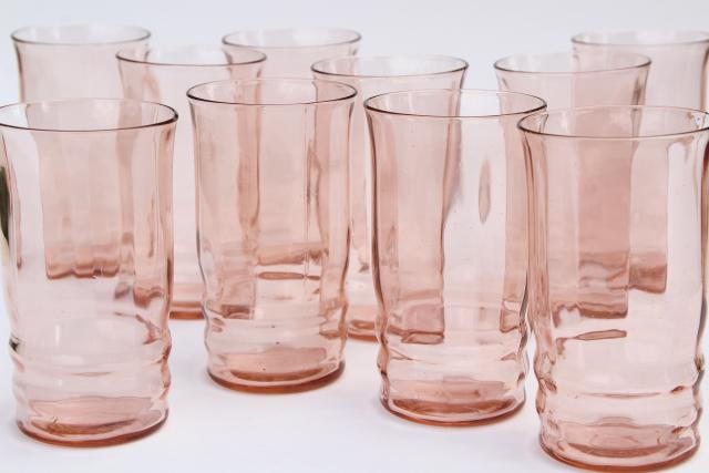 Blush Pink Depression Glass Tumblers Set Of 10 Vintage Drinking Glasses