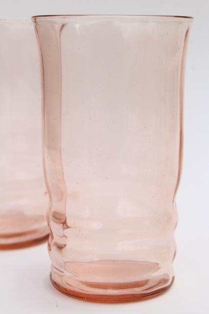 blush pink depression glass tumblers, set of 10 vintage drinking glasses