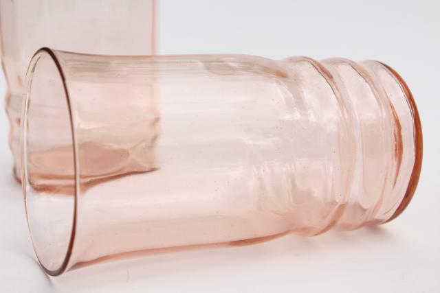 blush pink depression glass tumblers, set of 10 vintage drinking glasses