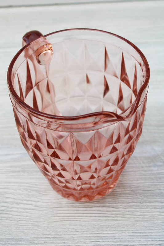 blush pink vintage depression glass pitcher, Windsor pattern Jeannette glass