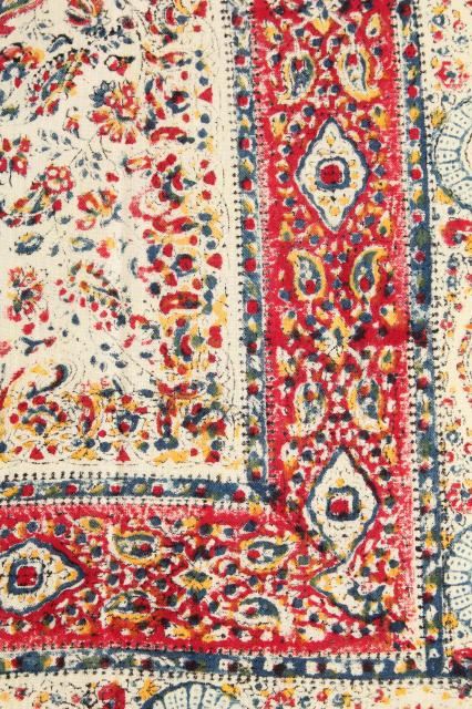 bohemian / hippie style Indian block print cotton fabric bedspread, 70s vintage