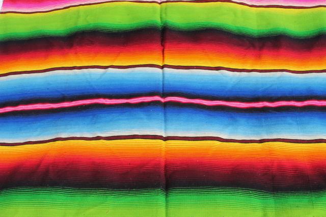 bohemian style vintage Mexican Indian blanket rug w/ crazy bright colored stripes