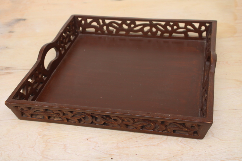bohemian vintage carved wood tray, serving tray or catch-all for desk, hall table, vanity