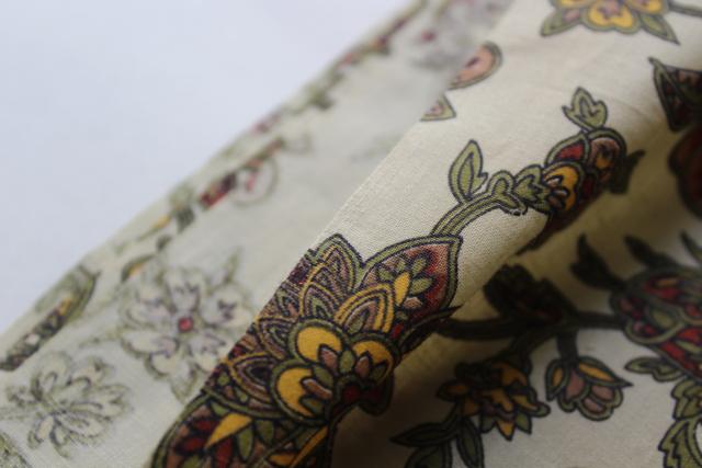 bohemian vintage cotton fabric, paisley floral print, crewel work flowers desi