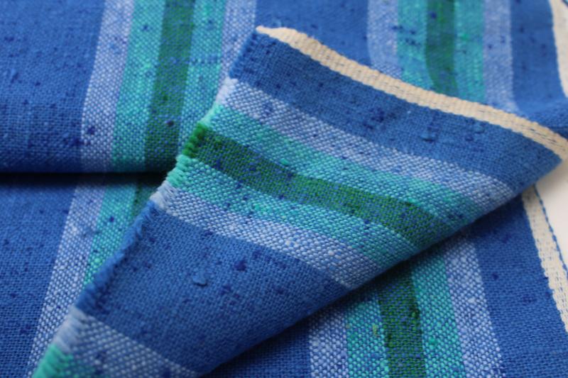 boho vintage striped cotton fabric nubby textured homespun blue, lavender, aqua
