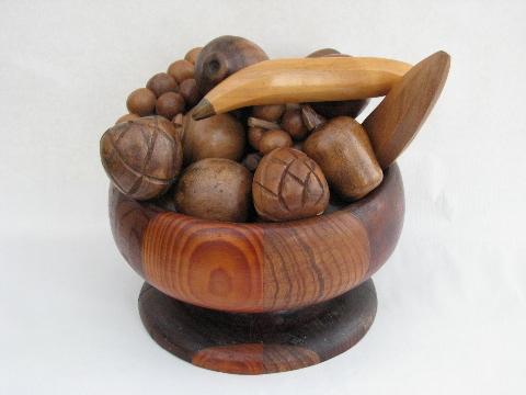 bowl of tropical fruit, vintage monkey pod wood