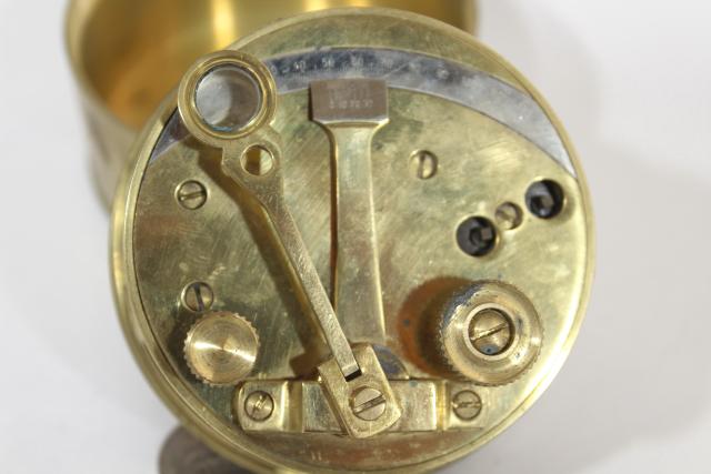 brass pocket sextant, vintage reproduction navigation instrument Stanley London 1917