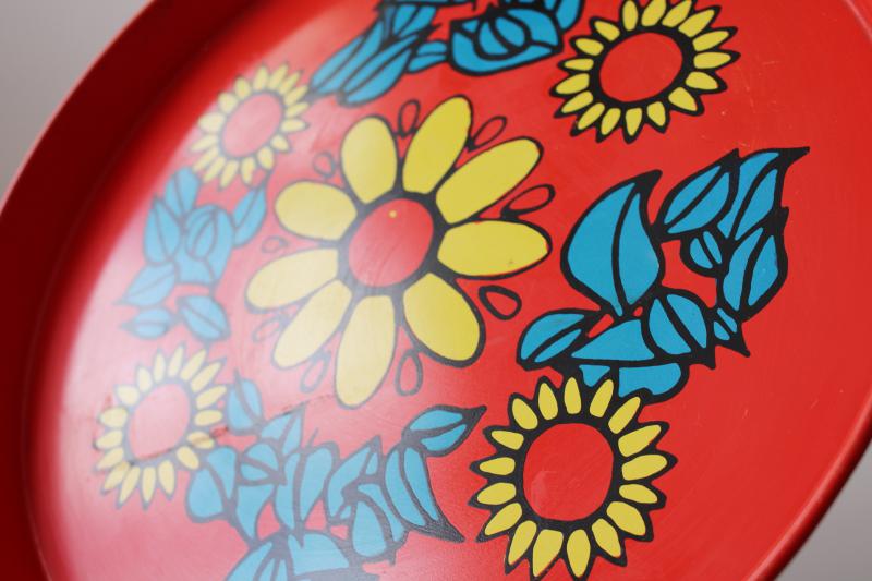 bright mod folk art style metal tray, vintage hippie boho kitchen decor