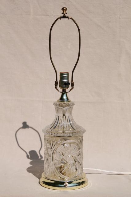 brilliant cut glass table lamp, vintage crystal clear lead crystal label