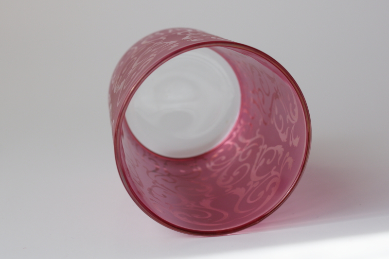 brocade pattern cranberry pink glass candle holder luminary jar tumbler