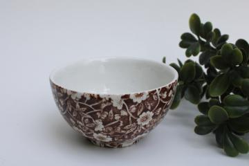 brown calico chintz print Staffordshire china, mini sugar bowl vintage England