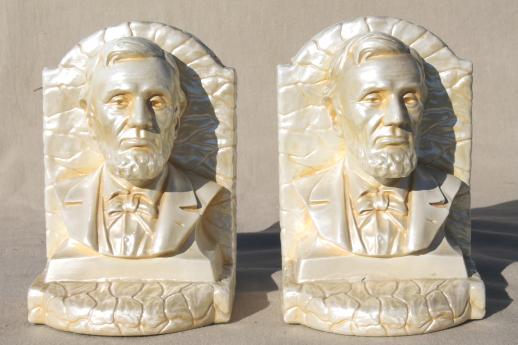 bust of Abraham Lincoln chalkware statue bookends w/ vintage House of David label