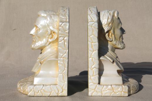 bust of Abraham Lincoln chalkware statue bookends w/ vintage House of David label
