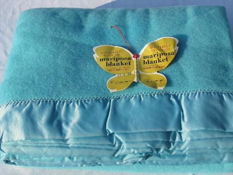 butterfly soft never used vintage pure wool blanket, original paper tag