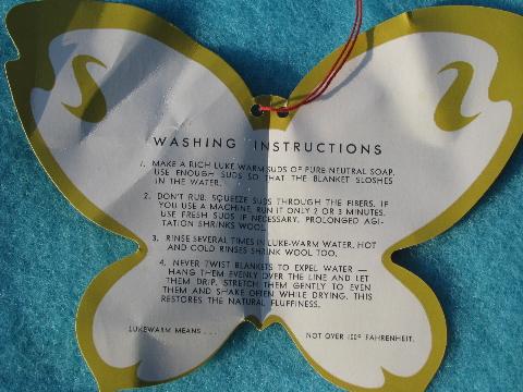 butterfly soft never used vintage pure wool blanket, original paper tag