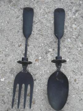 candle sconce pair, large fork & spoon, vintage cast metal wall sconces