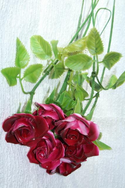 capodimonte style vintage bone china flowers, long stemmed rose sweetheart roses 