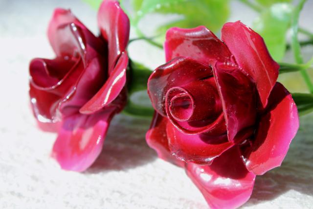 capodimonte style vintage bone china flowers, long stemmed rose sweetheart roses 