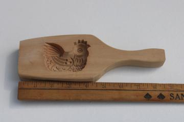carved wood paddle butter mold or cookie press, hen chicken vintage farmhouse decor
