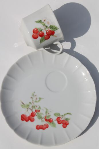 cherries print china snack sets, Toscany marischino cherry tea cups w/ plates