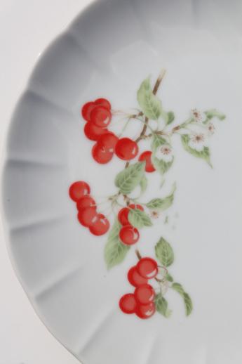 cherries print china snack sets, Toscany marischino cherry tea cups w/ plates