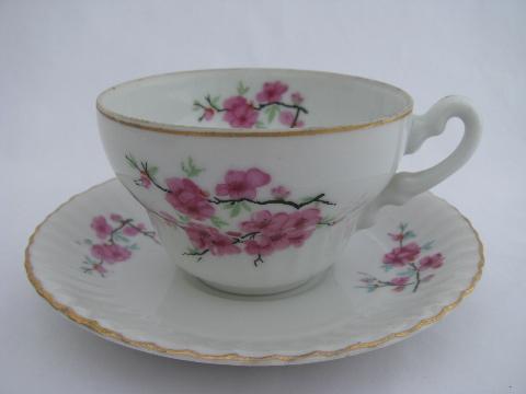 cherry blossom vintage china cups & saucers, japan