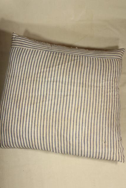 chicken feather pillows in primitive grubby vintage cotton ticking