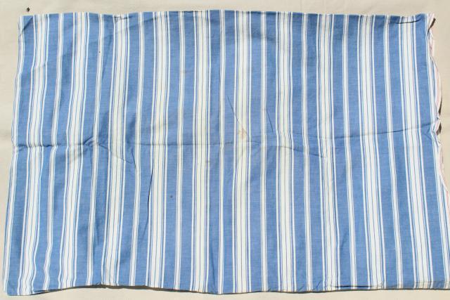 circa 1900 blue striped cotton shirting pillowcases, antique vintage fabric