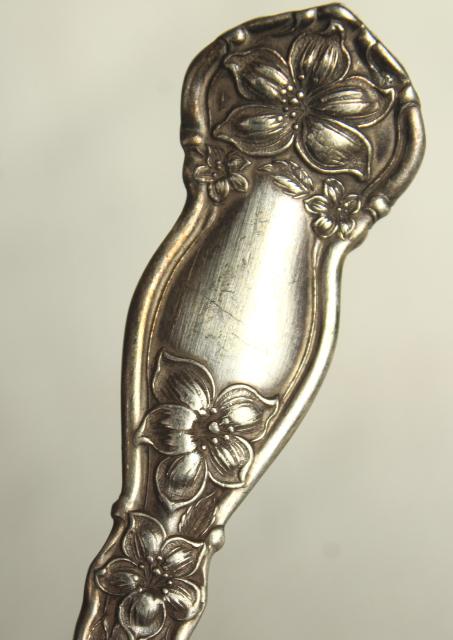 circa 1910 vintage silver fruit spoons, Wm Rogers orange blossom pattern