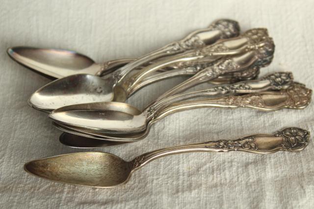 circa 1910 vintage silver fruit spoons, Wm Rogers orange blossom pattern