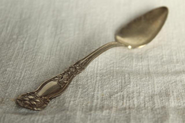 circa 1910 vintage silver fruit spoons, Wm Rogers orange blossom pattern