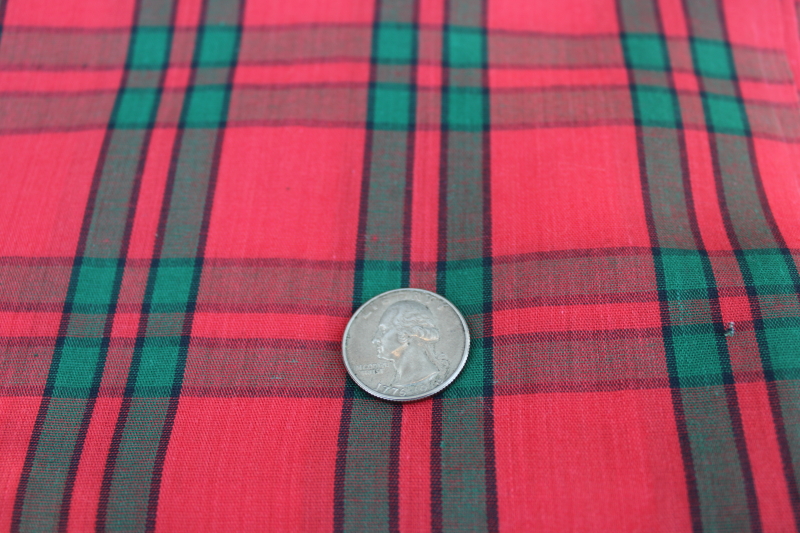 classic red / green tartan plaid vintage poly cotton blend fabric, 6 yards