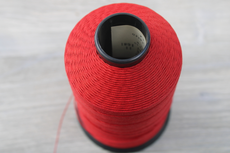 classic red vintage cotton glace, cone spool heavy duty sewing thread polished finish like waxed cord