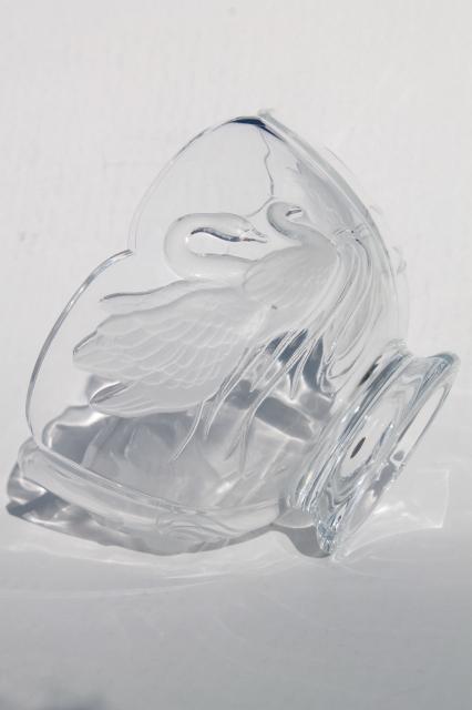 clear frosted crystal glass bowl w/ swans, rose bowl or centerpiece for flowers