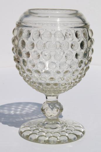 clear hobnail glass ivy ball, vintage Imperial glass flower vase