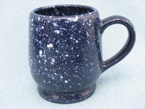 cobalt blue speckle spatterware pottery, faux graniteware dishes