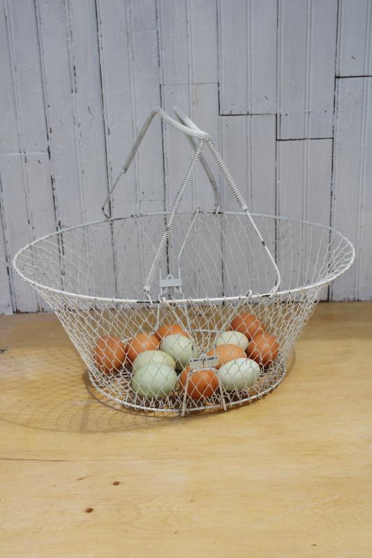 Collapsible Vintage Wire Egg Basket Shabby Chippy Paint French Country Kitchen Style Laurel Leaf Farm Item No Ts051361 1 