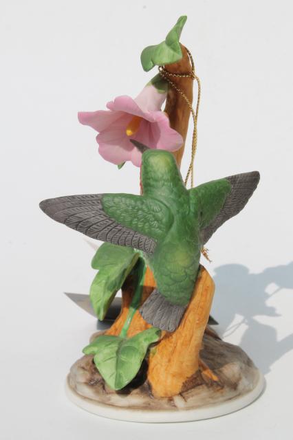collectible bisque china hummingbirds, vintage music box & hummingbird figurine