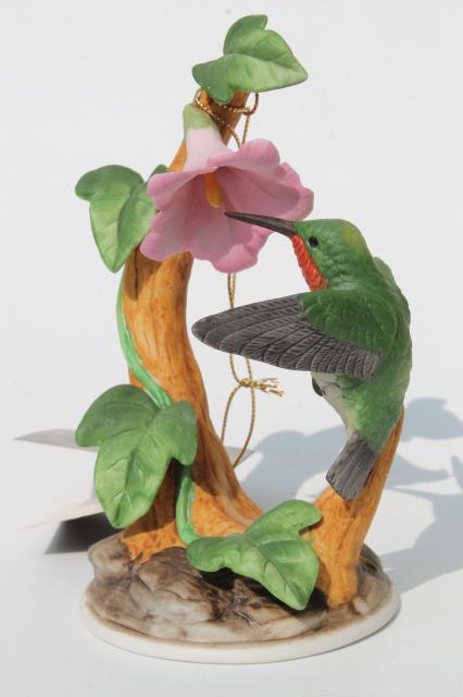 collectible bisque china hummingbirds, vintage music box & hummingbird figurine