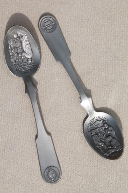 collectible pewter spoons, 13 Early American colonies historical state spoon collection